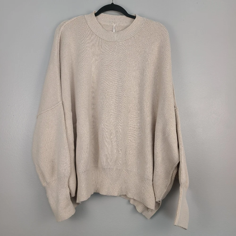 Free People Easy Street Oversized Chunky Knit Neutral Crewneck Sweater Classic M